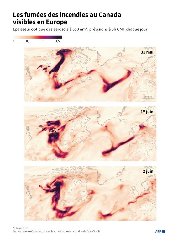 Les fumées des incendies au Canada visibles en Europe © Julie PEREIRA