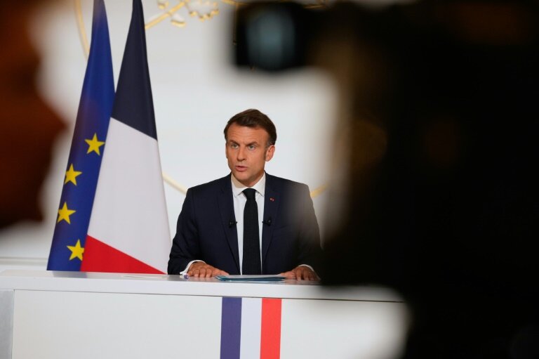 Le président Emmanuel Macron s'exprime à l'Elysée le 13 juin 2025 à Paris © Michel Euler
