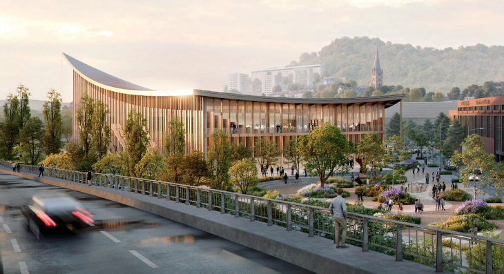 Présentation du projet de Centre de congrès de la Métropole de Rouen par l’agence BIG : « La Voile » Crédit photo : AT Chain