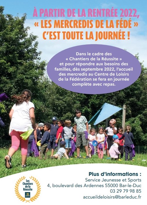 Bar-le-Duc : le Centre de loisirs de la Fédération ouvre ses portes les mercredis en journée complète dès la rentrée