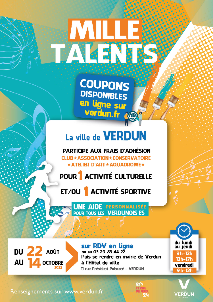 Coupons Mille Talents : modulation de l’aide financière pour tous les Verdunois