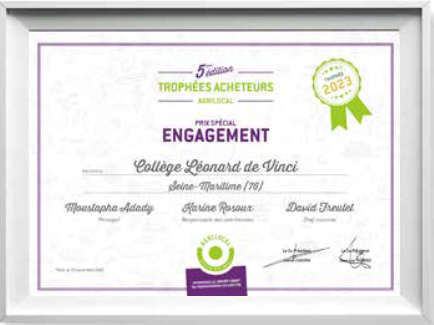 Bois-Guillaume : le collège Léonard de Vinci lauréat des Trophées Acheteurs Agrilocal 2023 