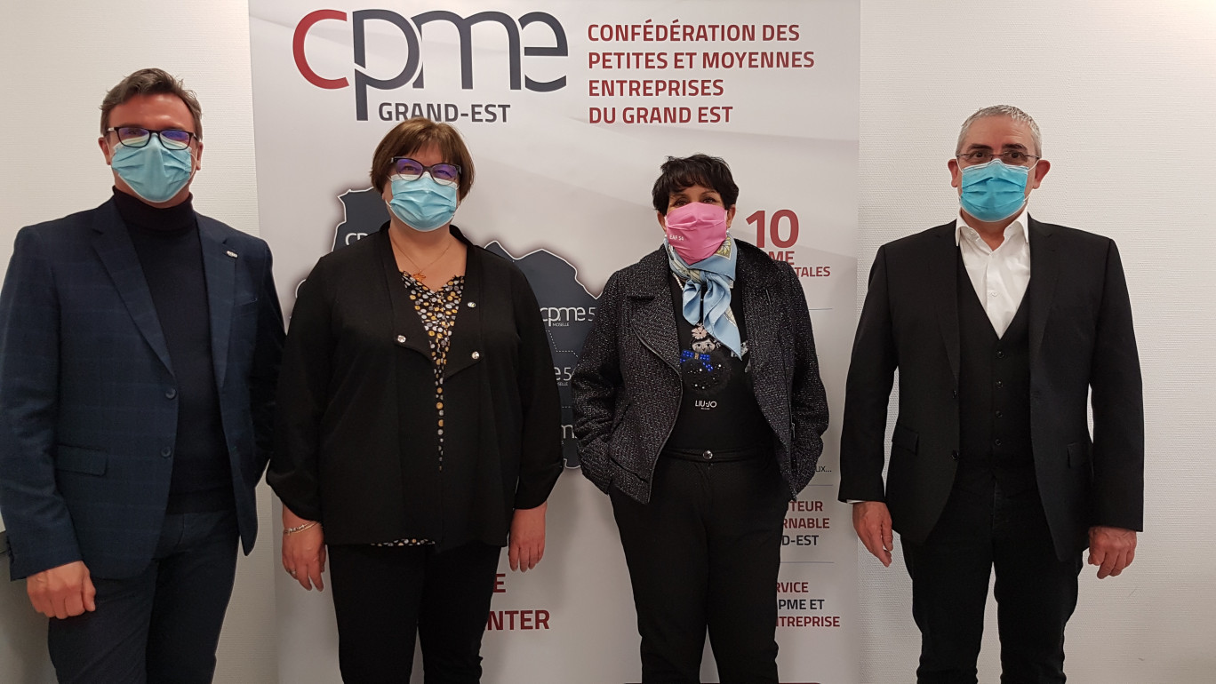 Franck Bersauter, président de la CPME 54, Laurence Canteri, vice-présidente de l’Université de Lorraine, Sophie Munier, président d’EAF 54 et Alban Vibrac, président de la Fédération du BTP 54.