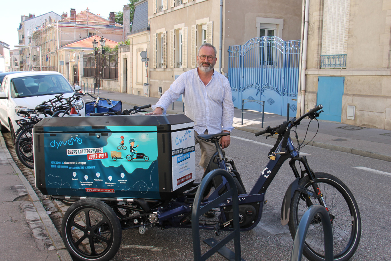 Agent Dynamo-Location pour la Lorraine et la Champagne-Ardenne, Éric Joffres a posé ses vélos cargos à Nancy via sa structure Ge Bike & Co.