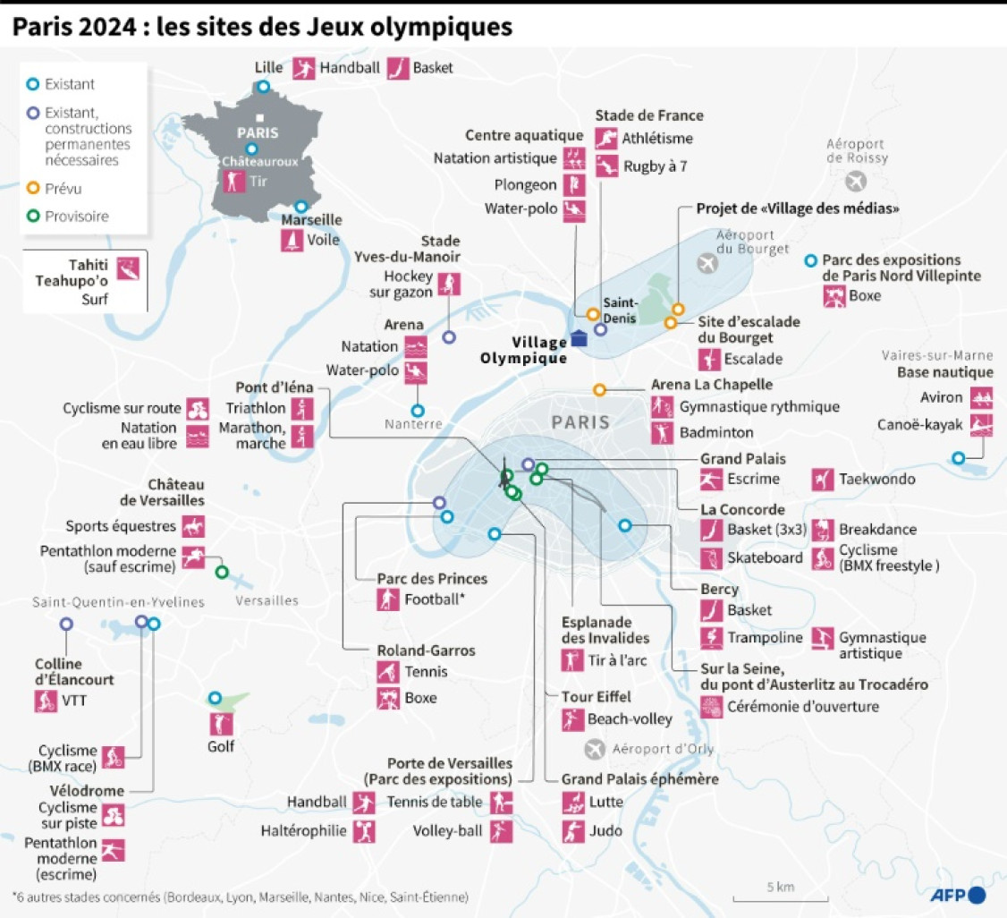 Principaux sites prévus pour les Jeux olympiques de Paris-2024 © Paz PIZARRO