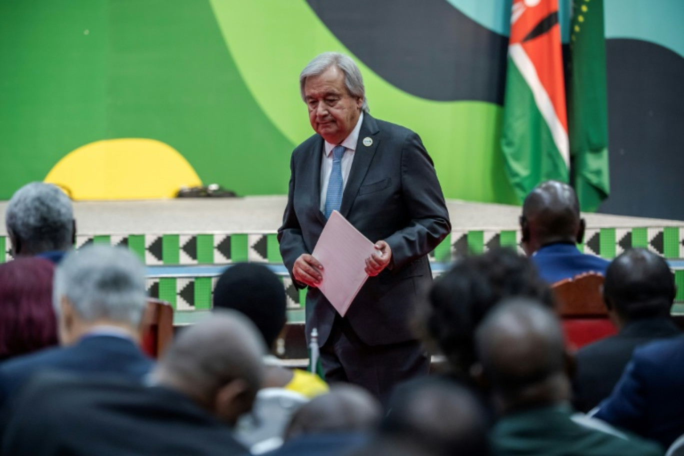 Le secrétaire général des Nations unies Antonio Guterres lors du sommet africain sur le climat à Nairobi, le 5 septembre 2023 © Luis Tato