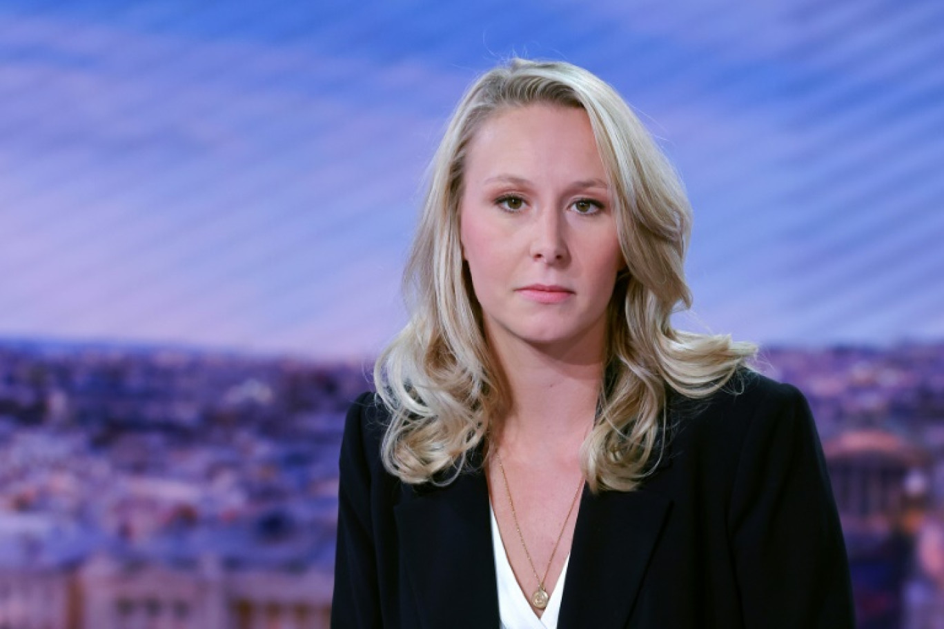 Marion Maréchal, membre et tête de liste aux Européennes de Reconquête!, sur le plateau de TF1 à Boulogne-Billancourt, dans les Hauts-de-Seine, le 6 septembre 2023 © Thomas SAMSON