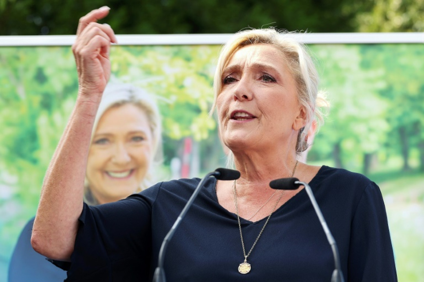 La présidente du groupe parlementaire RN à l'Assemblée nationale Marine Le Pen à Hénin-Beaumont, dans le Pas-de-Calais, le 10 septembre 2023 © FRANCOIS LO PRESTI