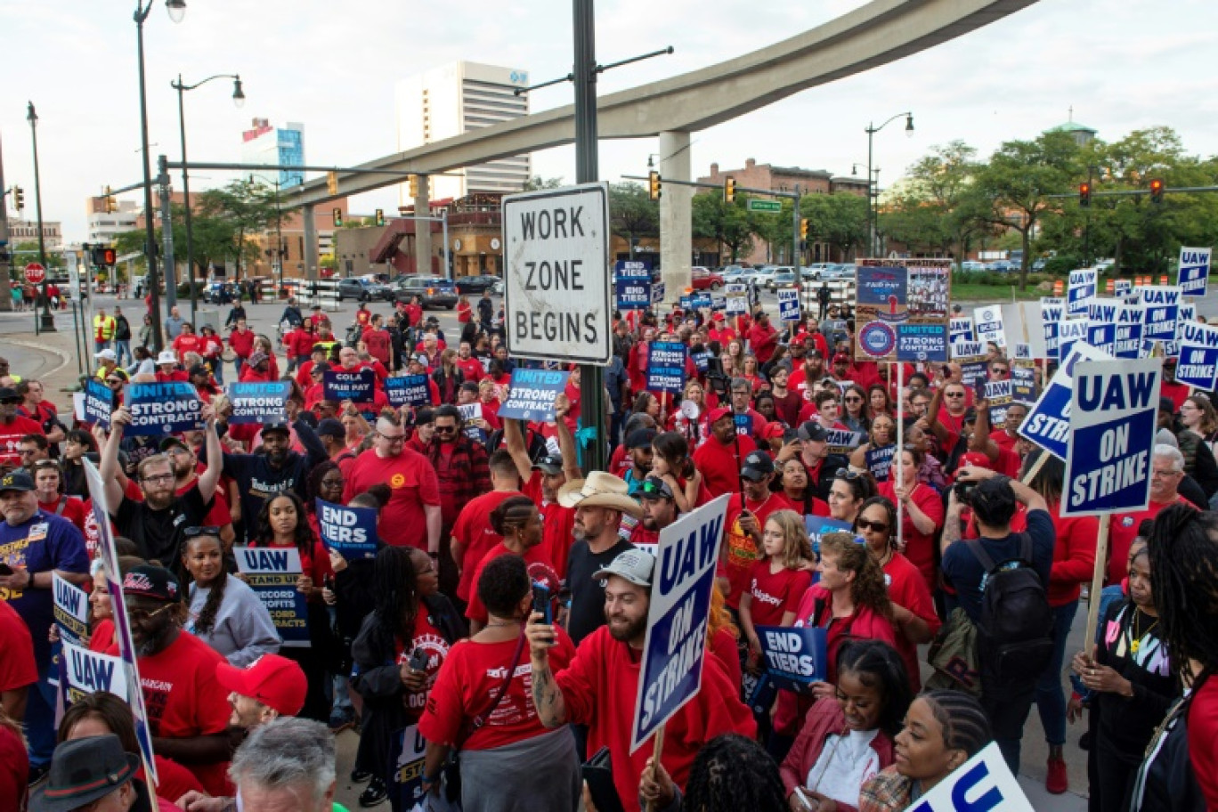 Manifestation du syndicat de l'automobile UAW à Detroit (Michigan), le 15 septembre 2023 © Matthew Hatcher