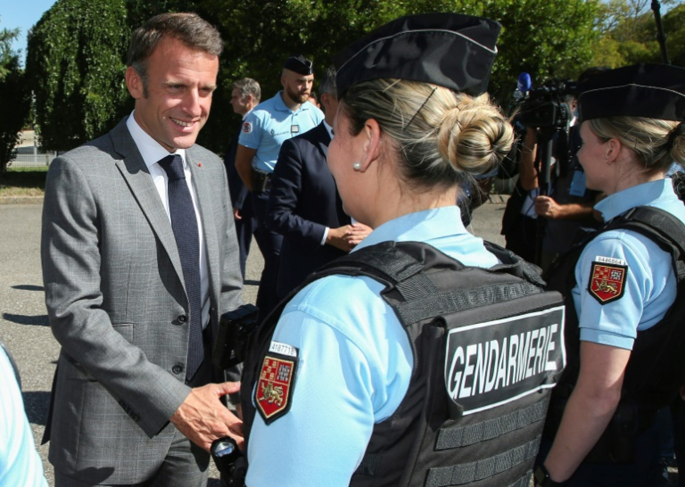 Le président Emmanuel Macron à Damazan, dans le Lot-et-Garonne, le 2 octobre 2023 © Bob Edme