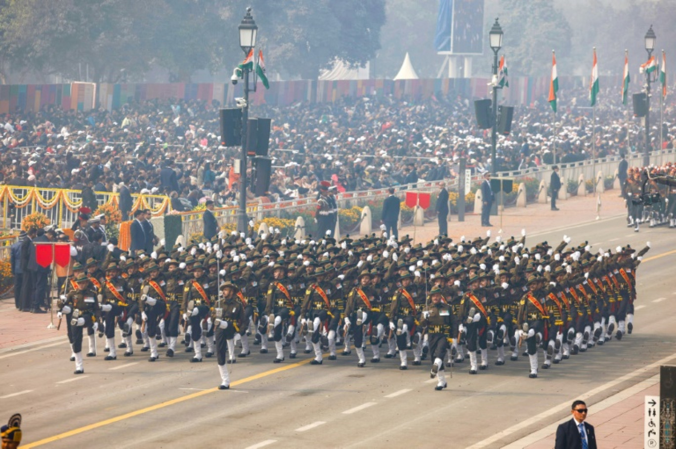 Des soldats indiens défilent pour la fête de la Constitution indienne à New Delhi, le 26 janvier 2024 © Ludovic MARIN