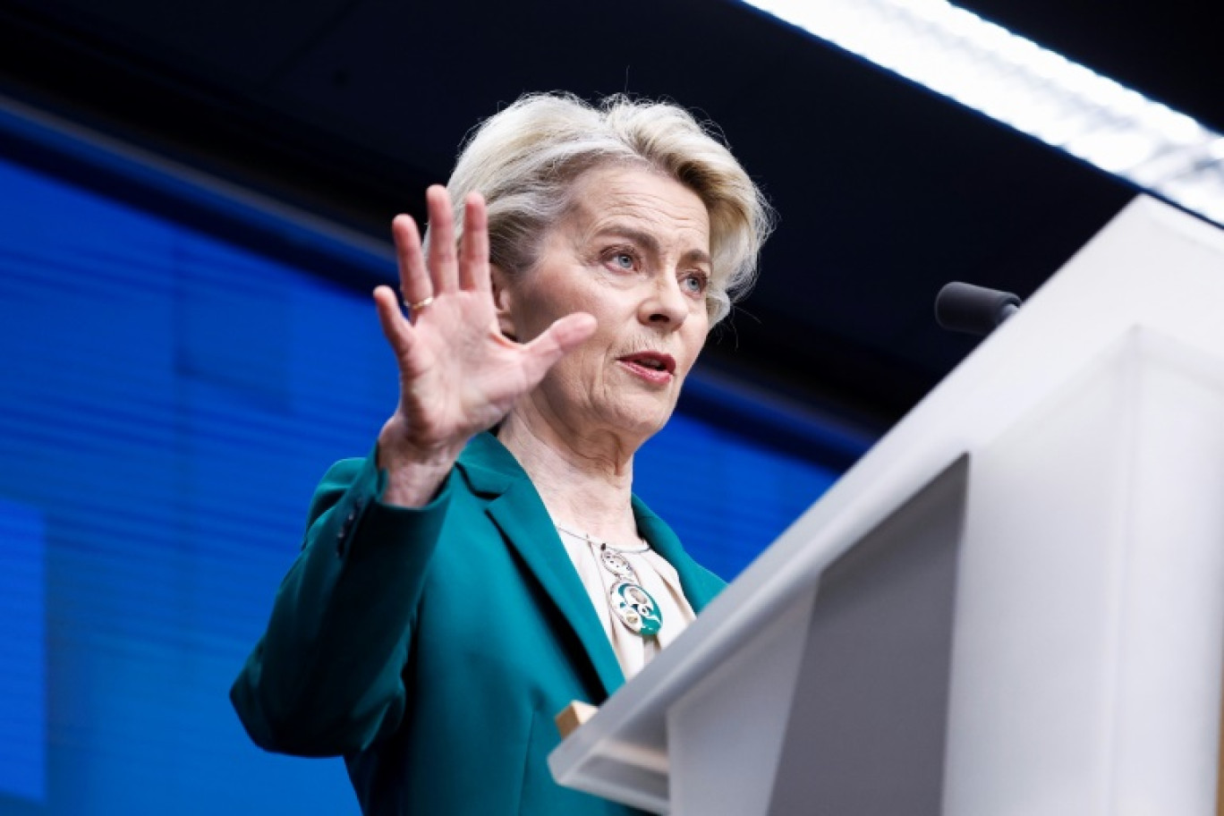La présidente de la Commission européenne Ursula von der Leyen, le 22 mars 2024 à Bruxelles © KENZO TRIBOUILLARD