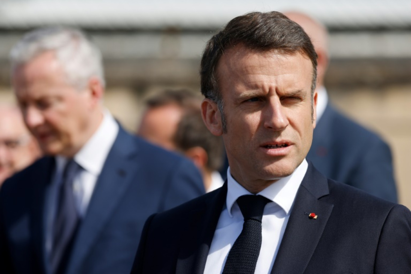 Le président français Emmanuel Macron ors d'un déplacement à Bergerac, dans le sud ouest de la France le 11 avril 2024 © Ludovic MARIN