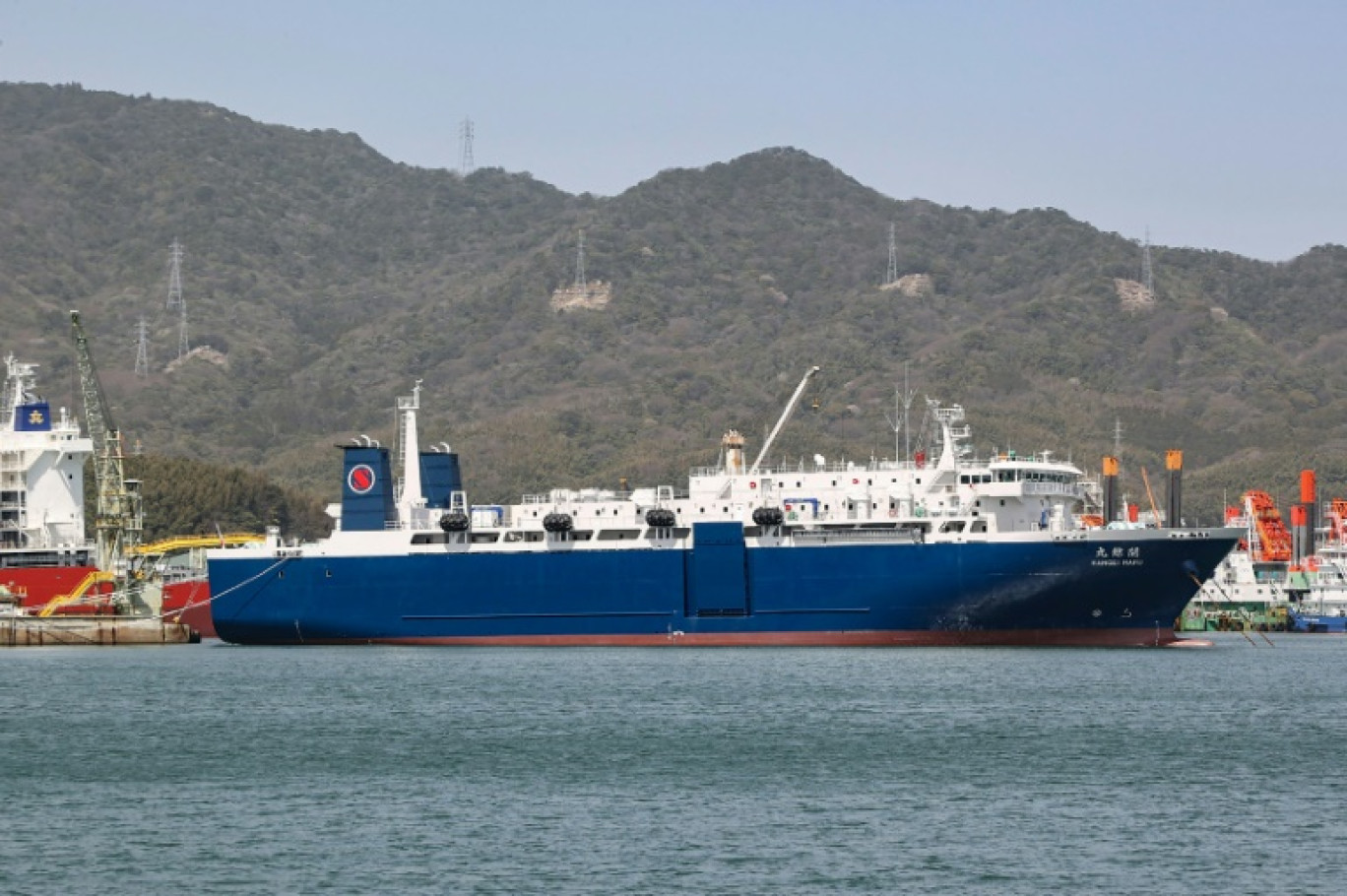 Le nouveau navire amiral baleinier Kangei Maru, au large de Shimonoseki, dans la préfecture de Yamaguchi, le 29 mars 2024 au Japon © STR