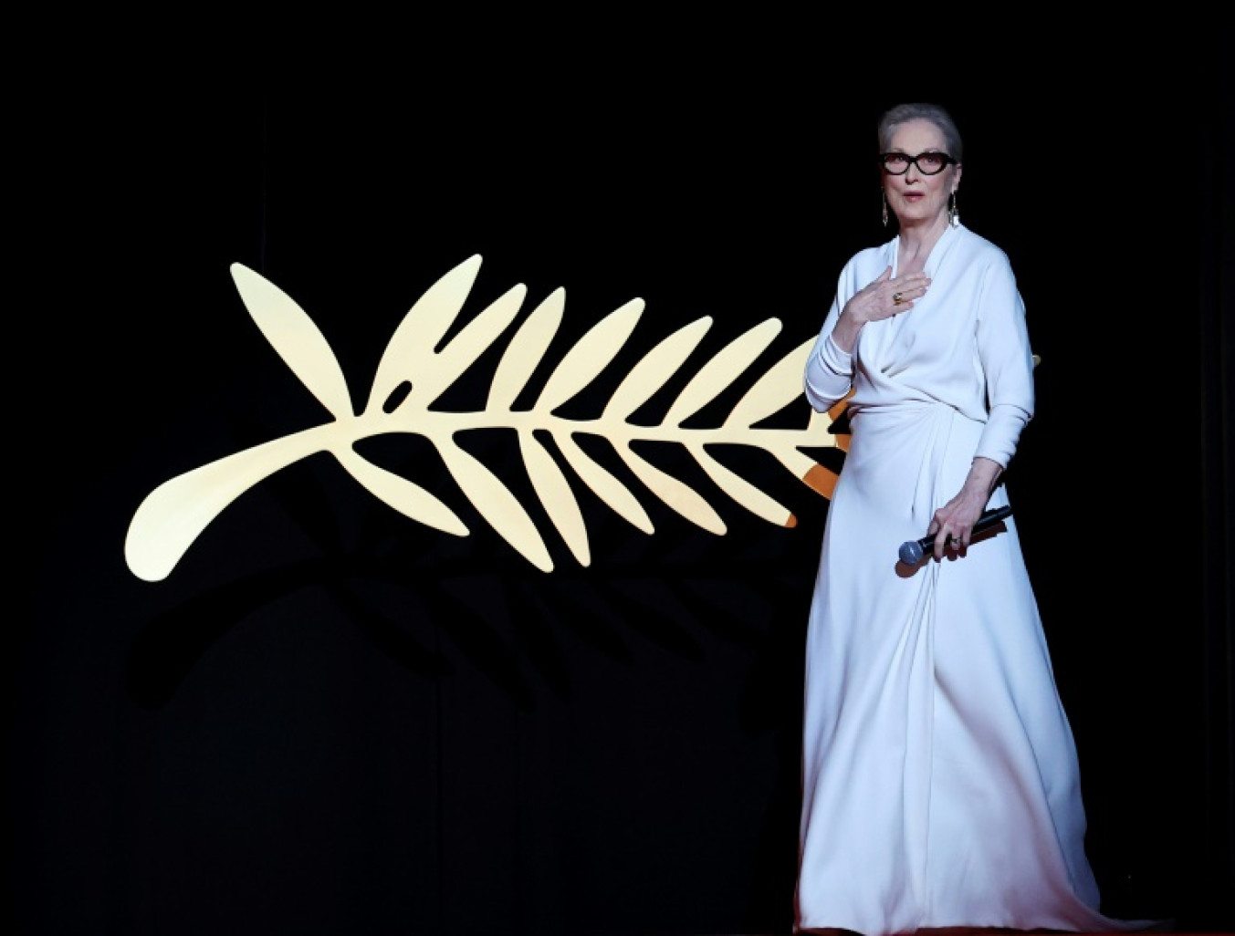 L'actrice américaine Meryl Streep arrive sur scène pour recevoir une Palme d'or d'honneur pendant la cérémonie d'ouverture du Festival de Cannes, le 14 mai 2024 © Valery HACHE