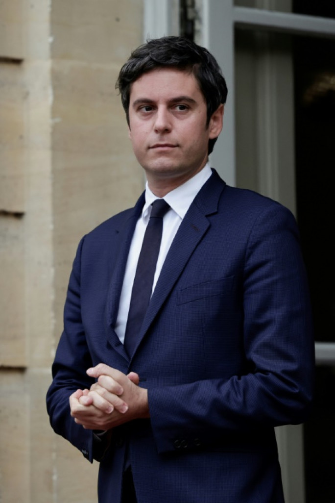 Le Premier ministre Gabriel Attal attend l'arrivée du Premier ministre japonais avant une réunion à l'Hôtel de Matignon à Paris le 1er mai 2024 © STEPHANE DE SAKUTIN