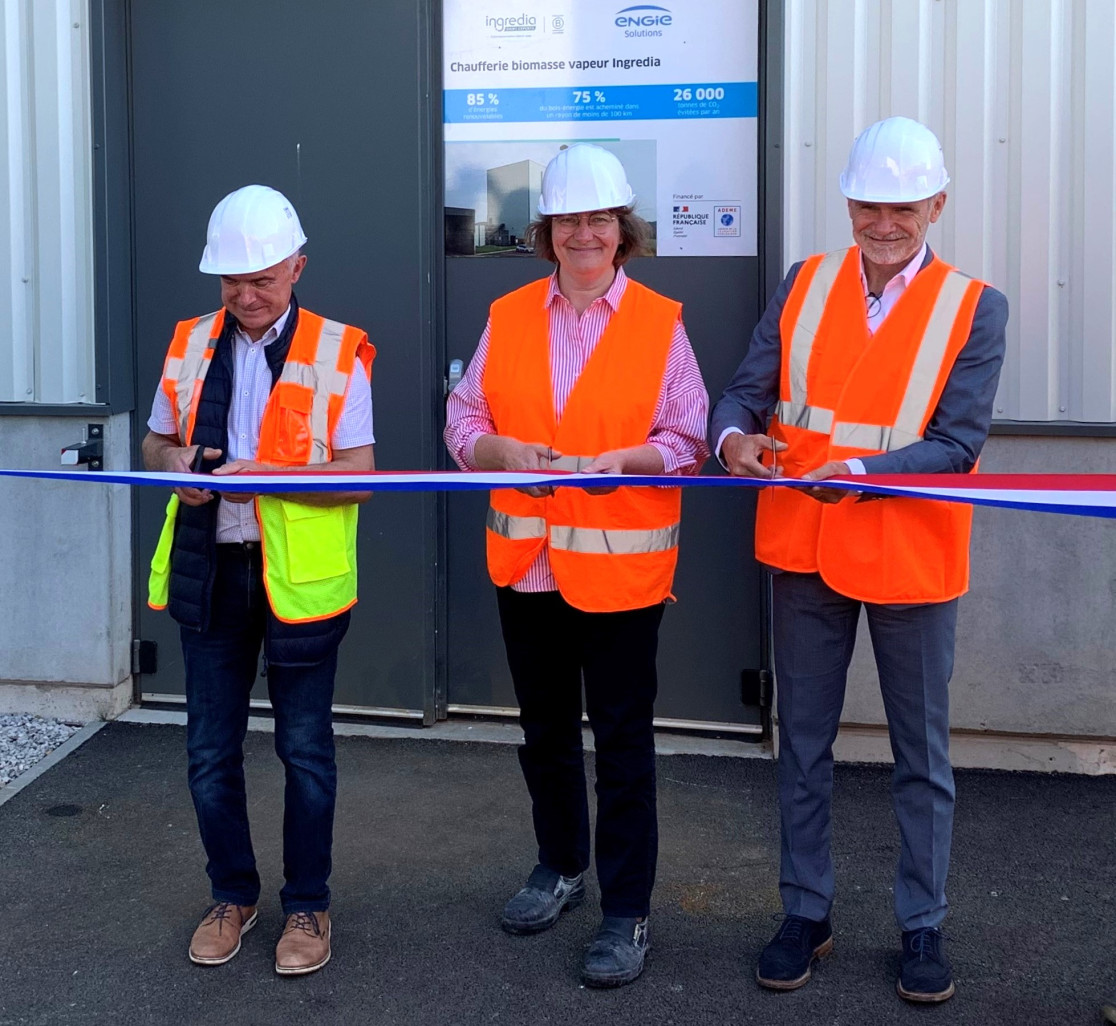 Serge Capron, président de Prospérité Fermière Ingredia, Sandrine Delory, directrice générale et Yann Rolland, directeur général d’Engie Solutions.
