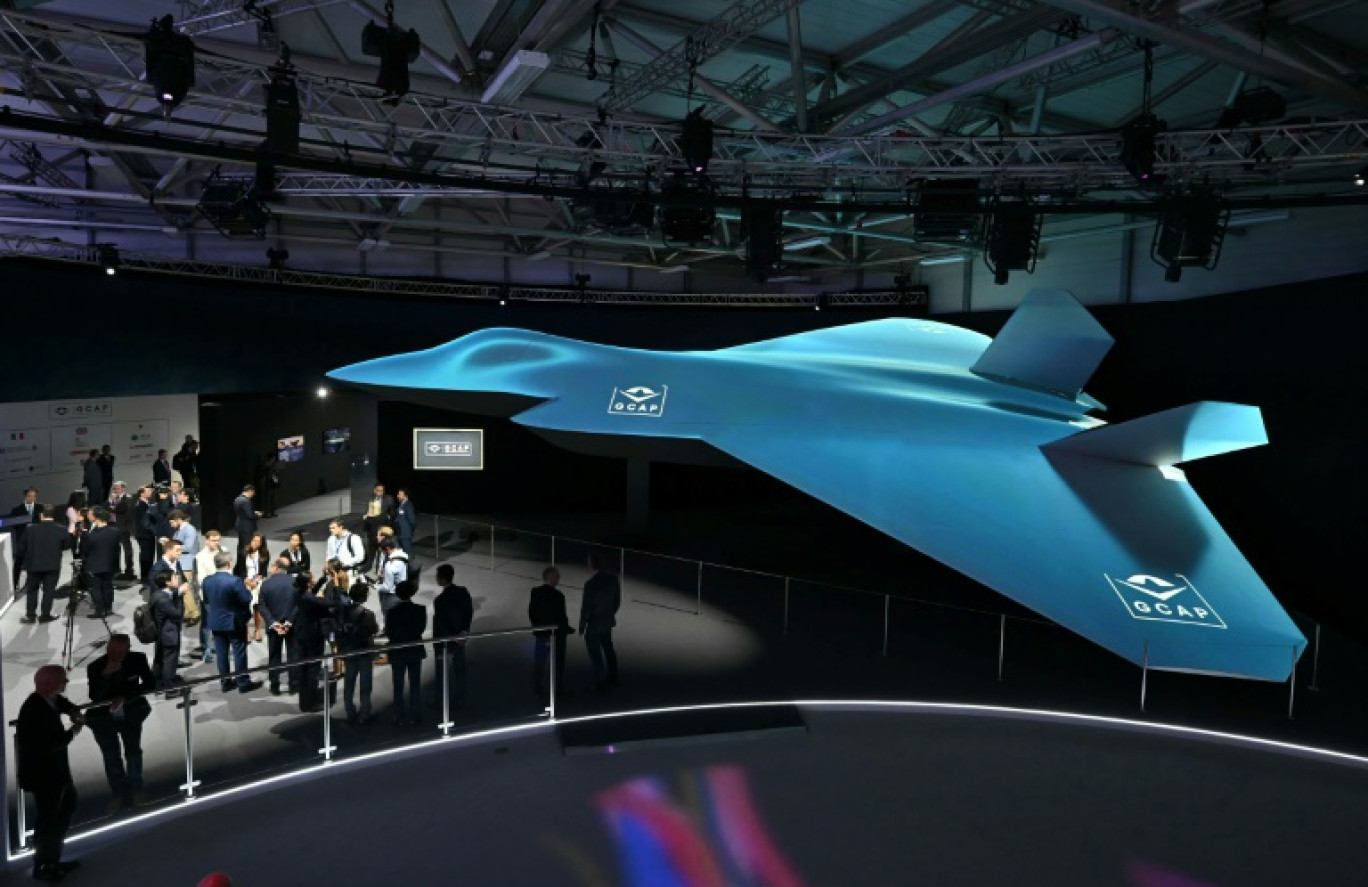 Le futur avion de combat développé par le GCAP (Global Combat Air Programme exposé au salon international aéronautique de Farnborough 2024, dans le sud-ouest de Londres le 22 juillet 2024 © JUSTIN TALLIS