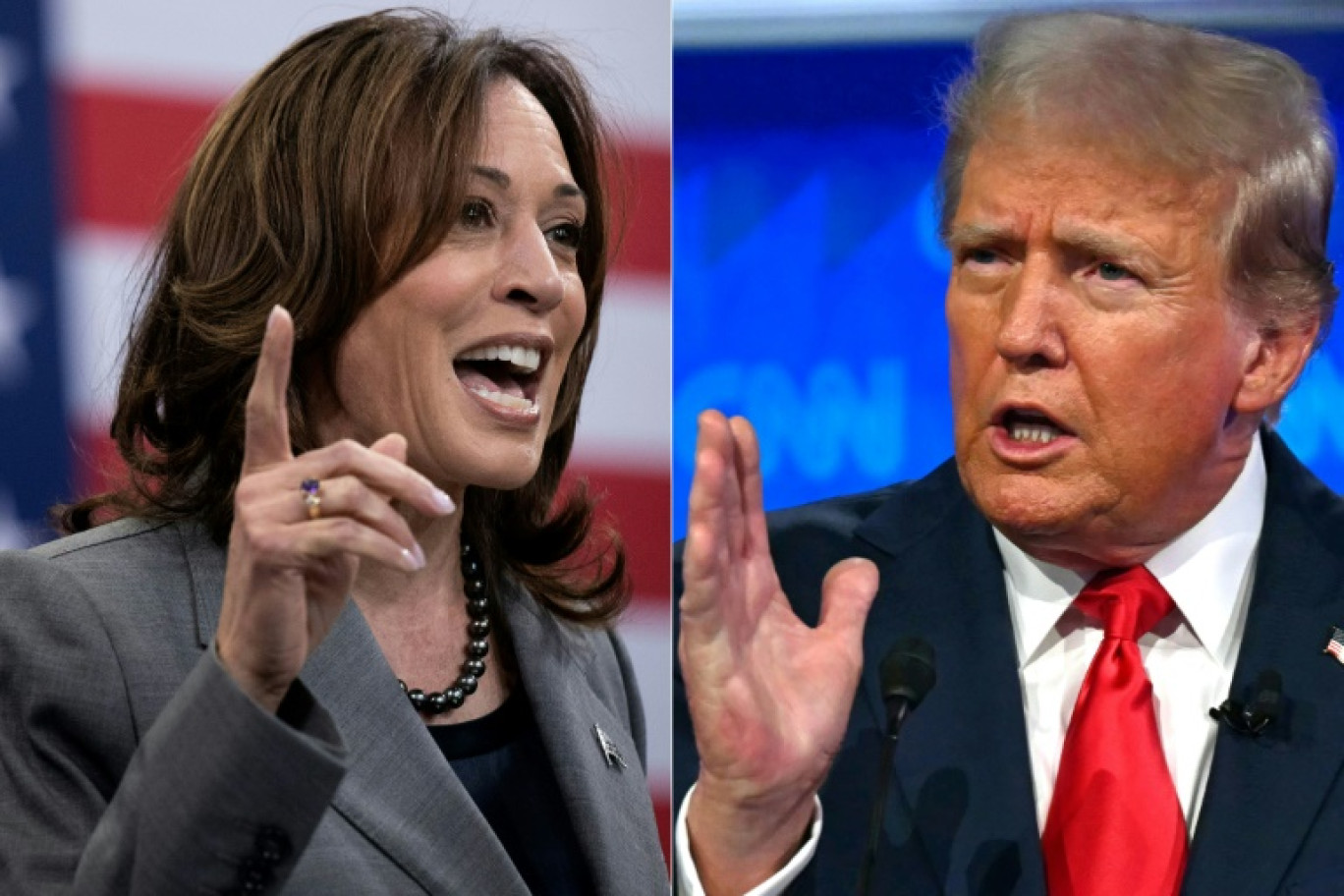 Montage photos du 3 août 2024 de Kamala Harris et Donald Trump, candidats à la présidence américaine © Brendan Smialowski