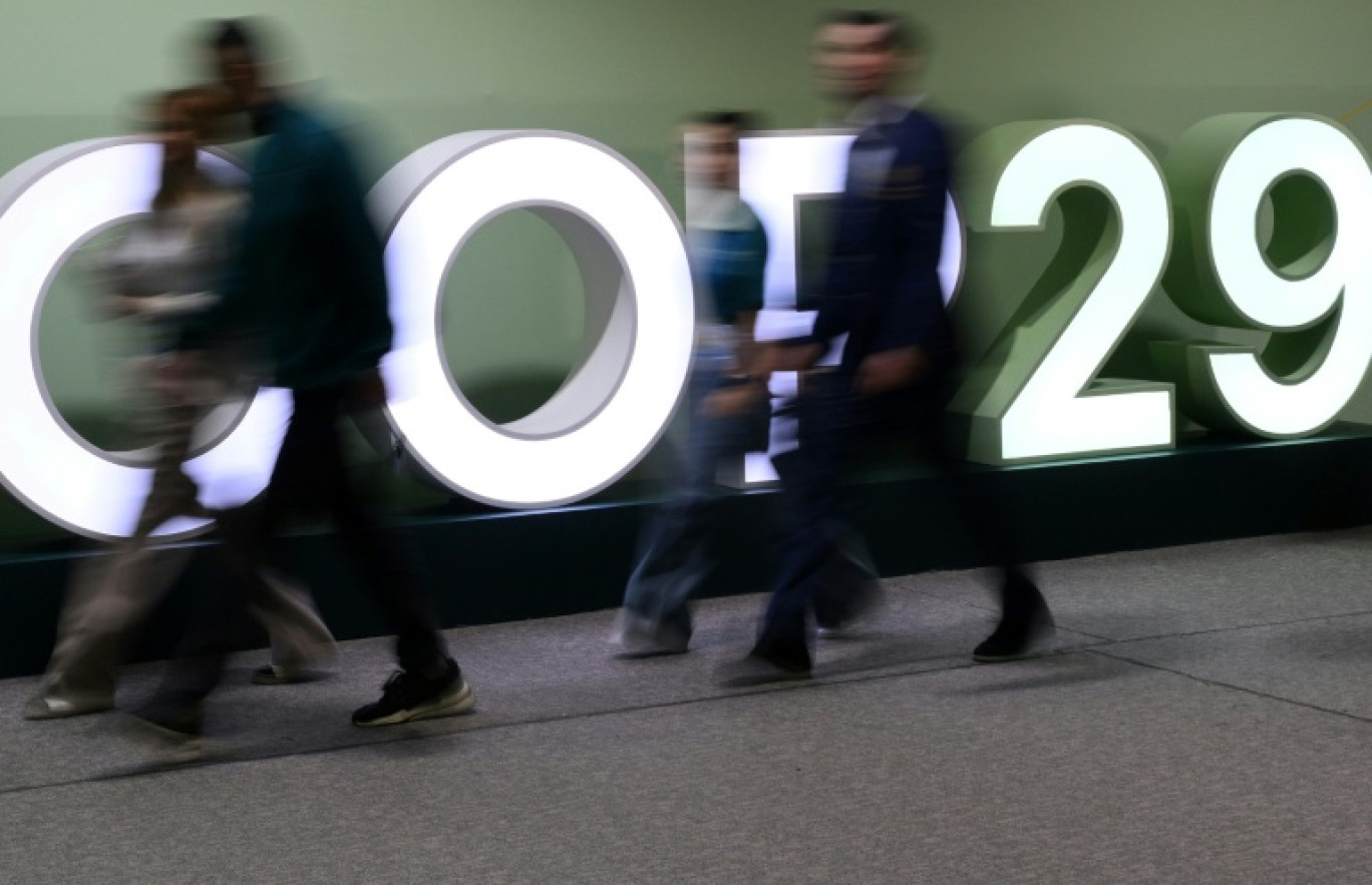 Le logo de la COP29 à Bakou, le 21 novembre 2024 en Azerbaïdjan © STRINGER