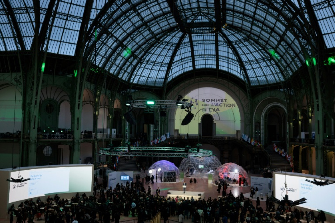Le président Emmanuel Macron avec les leaders mondiaux et participants au sommet sur l'IA organisé au Grand Palais à Paris, le 11 février 2025 © Ludovic MARIN