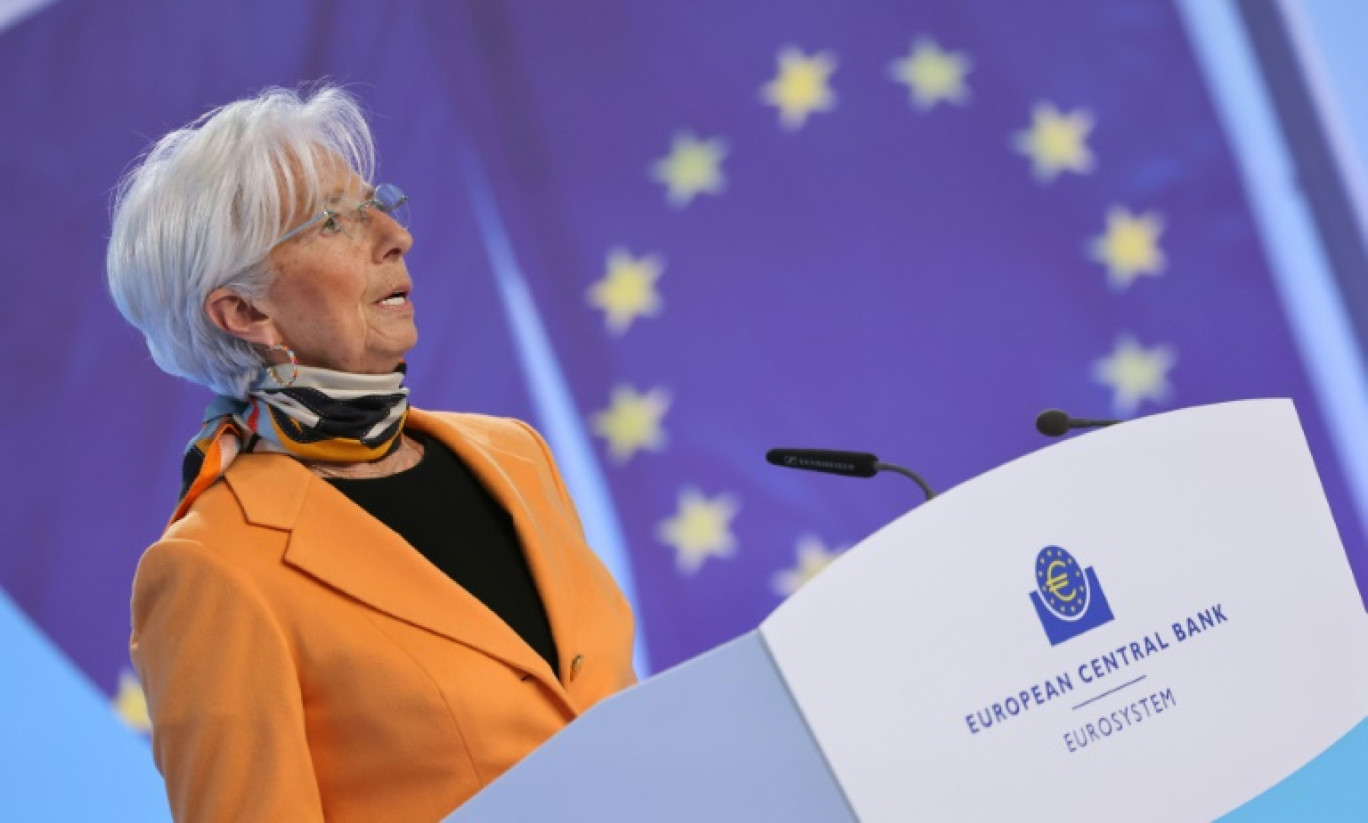 La présidente de la Banque centrale européenne (BCE), Christine Lagarde, lors d'une conférence de presse, au siège de l'institution à Francfort (Allemagne) le 6 mars 2025 © Daniel ROLAND