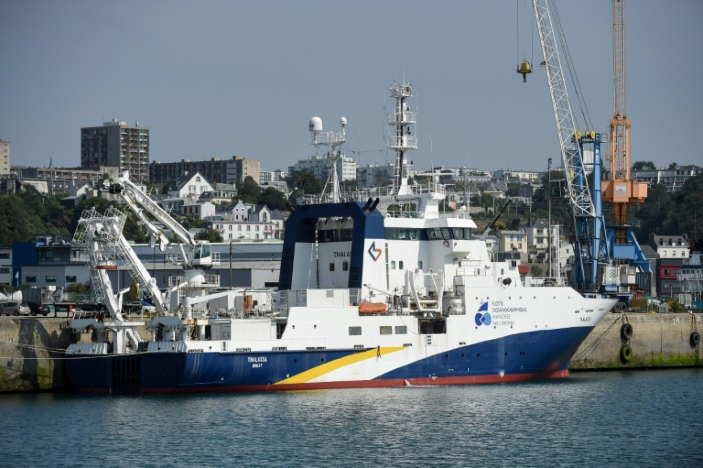 Le "Thalassa", navire de l'Ifremer dans le port de Brest, le 31 août 2022. © Sebastien SALOM-GOMIS