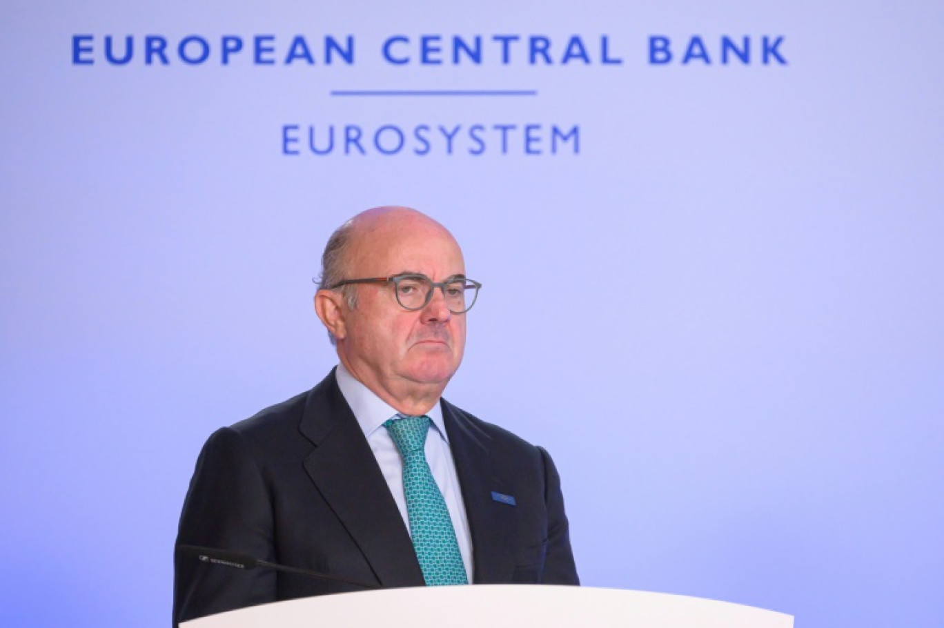 Le vice-président de la Banque centrale européenne (BCE), Louis de Guindos, lors d'une conférence de presse à Brdo Castle, le 17 octobre 2024 près de Ljublajna, en Slovénie © Jure Makovec