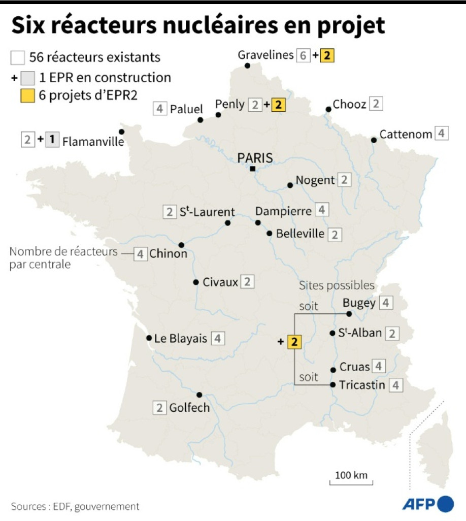 Localisation des actuelles centrales nucléaires en France et des projets de nouveaux EPR © Sophie RAMIS