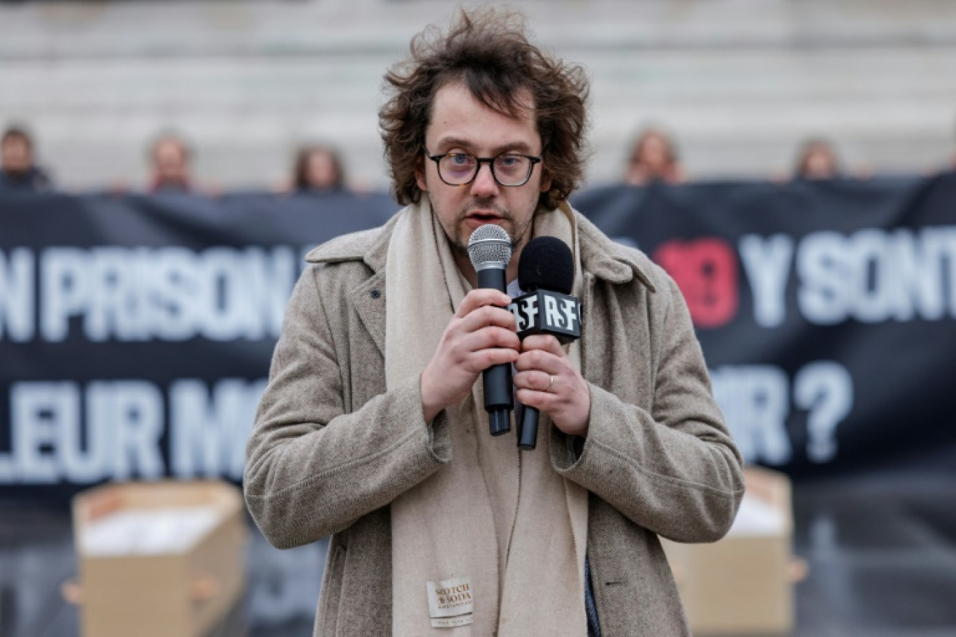Le directeur général de Reporters sans frontières (RSF), Thibaut Bruttin, le 20 février 2025 à Paris © GEOFFROY VAN DER HASSELT