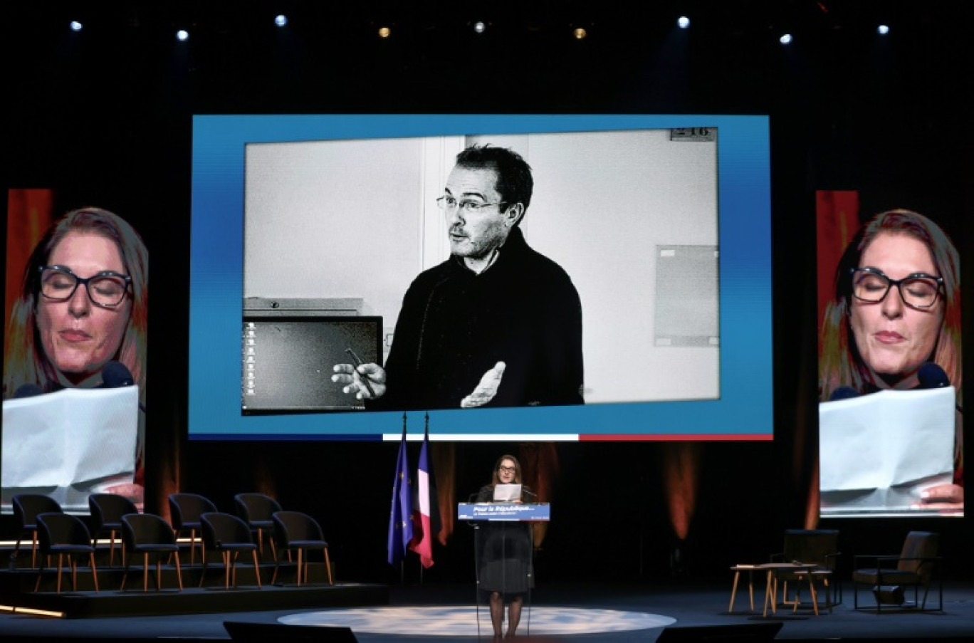 Mickaelle Paty, soeur de l'enseignant assassiné Samuel Paty, s'exprime durant un rassemblement "contre l'islamisme", à Paris, le 26 mars 2025 © Thibaud MORITZ
