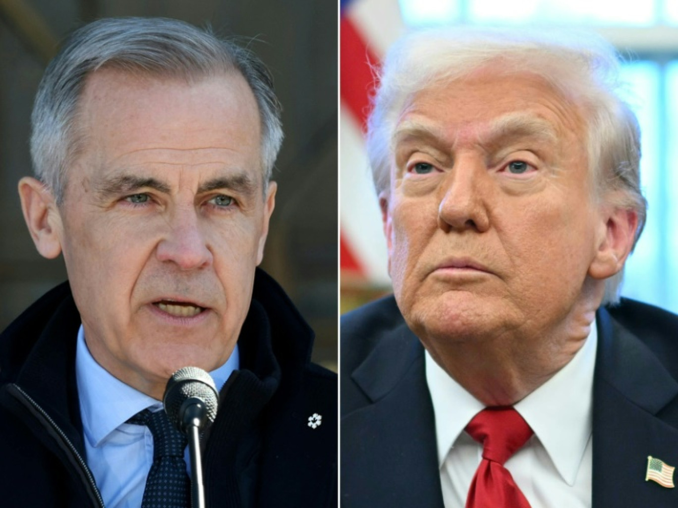 Le Premier ministre Mark Carney, à Ottawa le 23 mars 2025, et Donald Trump le 26 mars 2025 à Washington © Dave Chan
