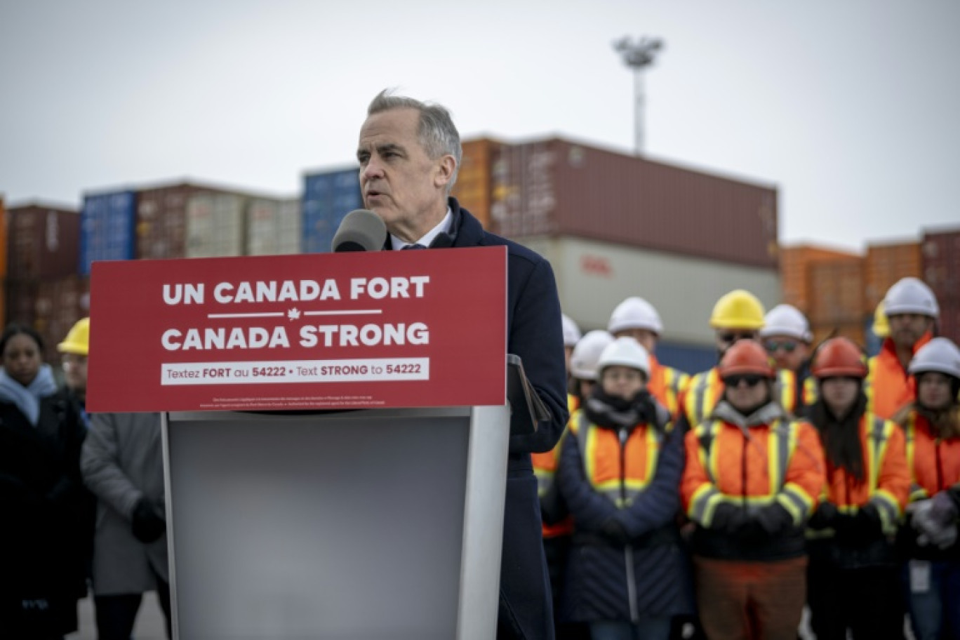 Le nouveau Premier ministre et candidat libéral Mark Carney à Montréal, le 28 mars 2025, pour un événement de campagne © ANDREJ IVANOV