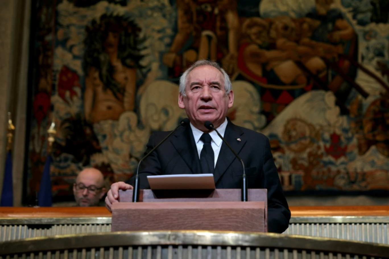 Le Premier ministre François Bayrou devant le Conseil économique social et environnemental (Cese) le 1er avril 2025 à Paris © Thomas SAMSON
