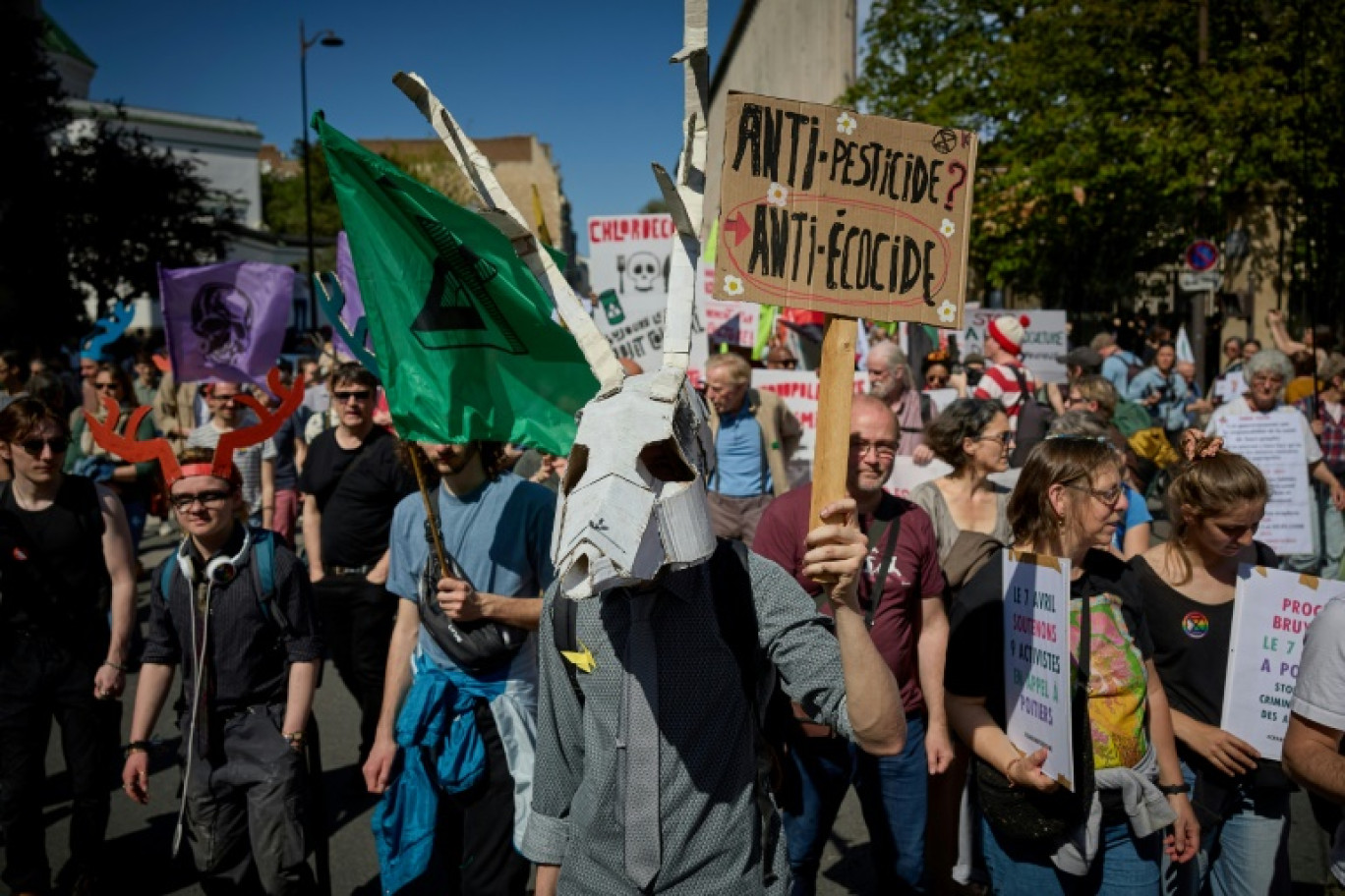 Des participants à la marche "Printemps bruyant" contre les pesticides à Paris, le 5 avril 2025 © Kiran RIDLEY