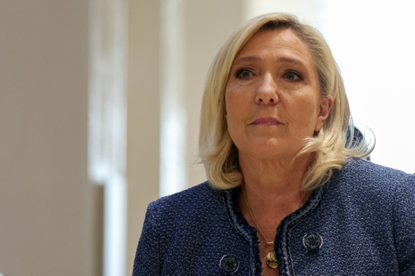 Marine Le Pen, présidente du groupe parlementaire du Rassemblement national (RN), arrive au tribunal de Paris, le 31 mars 2025 à Paris © Alain JOCARD