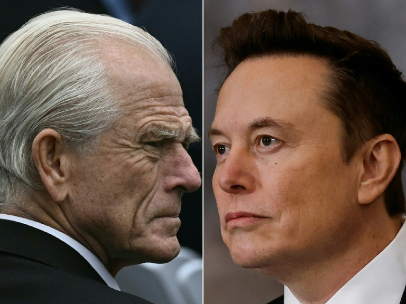 Peter Navarro (g), le 8 avril 2025, et Elon Musk, le 2 avril 2025 © Brendan SMIALOWSKI