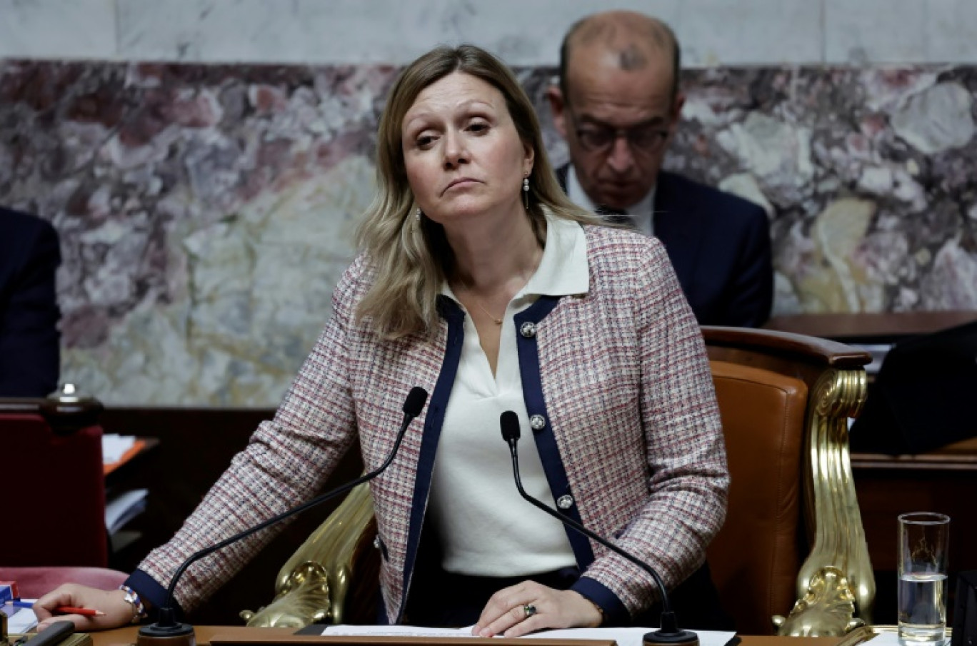 La présidente de l'Assemblée nationale Yaël Braun-Pivet au palais Bourbon à Paris, le 9 avril 2025 © STEPHANE DE SAKUTIN