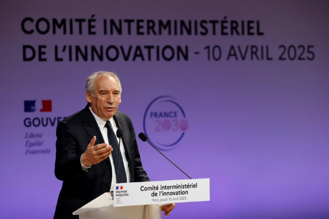 Le Premier ministre François Bayrou s'exprime lors d'un comité interministériel de l'innovation le 10 avril 2025 à Paris © Ludovic MARIN