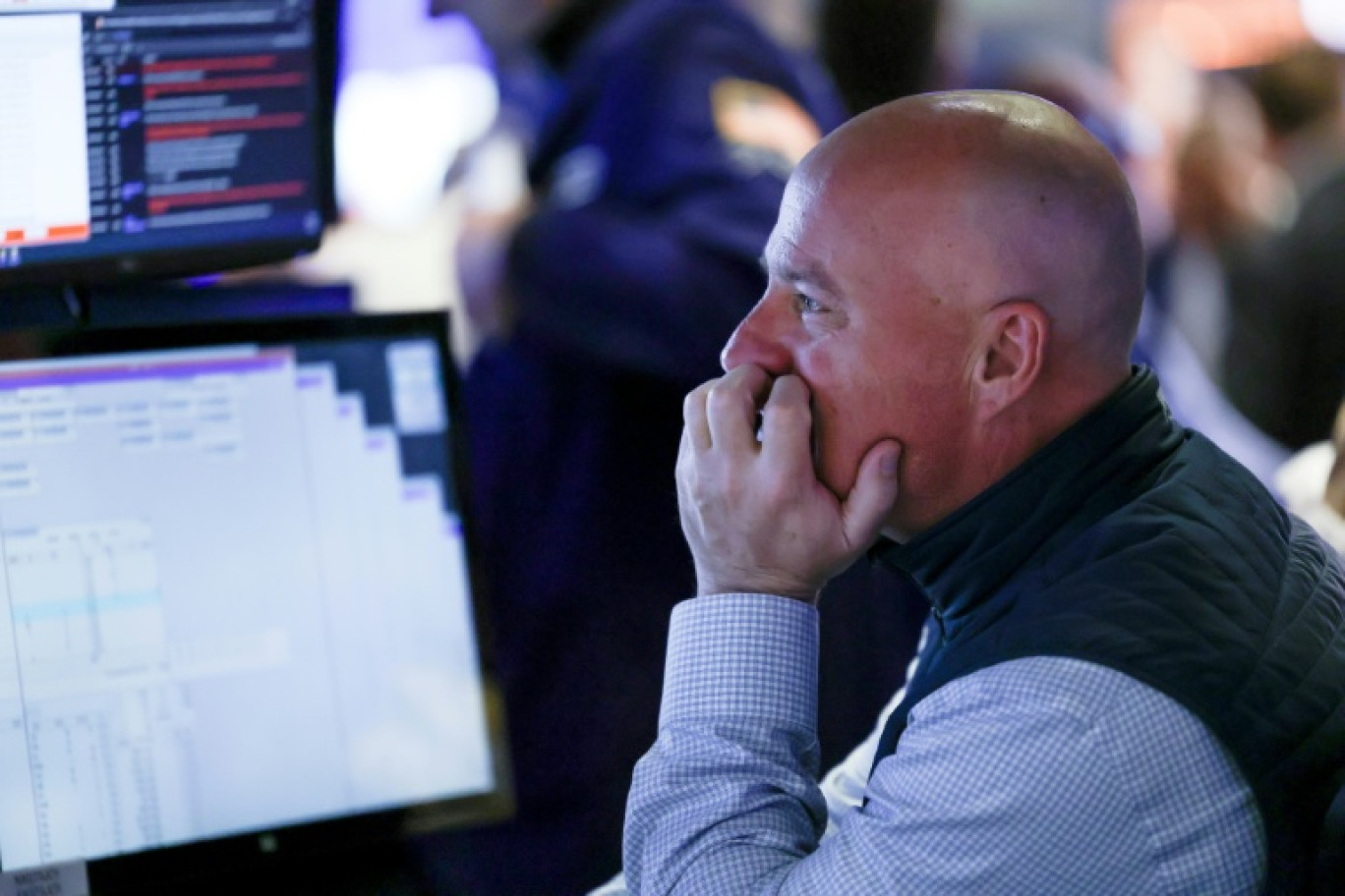 Un opérateur à la Bourse de New York, le 3 avril 2025. © CHARLY TRIBALLEAU