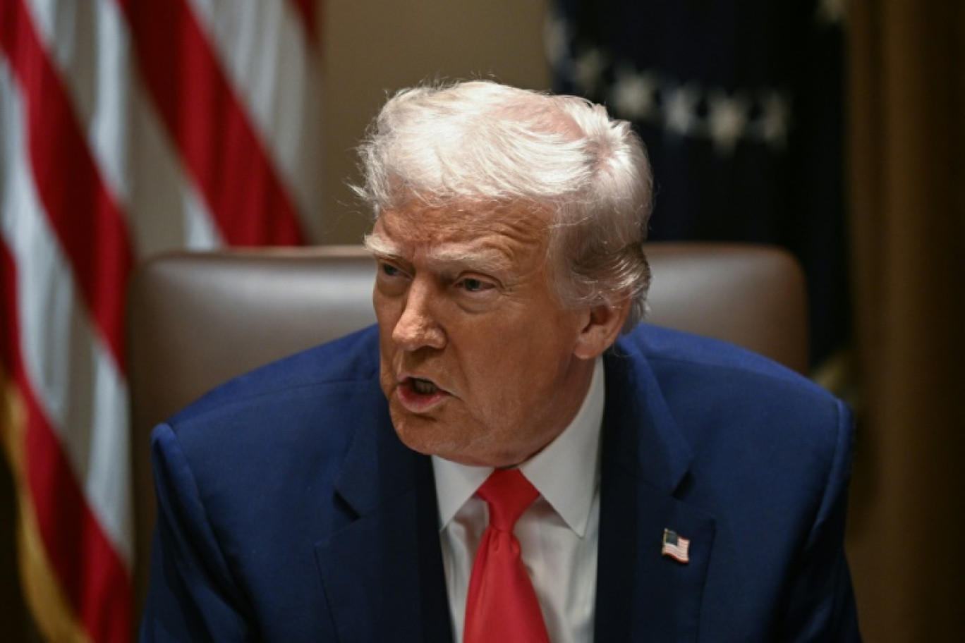 Le président américain Donald Trump lors d'une réunion à la Maison Blanche, le 10 avril 2025 à Washington © Brendan SMIALOWSKI