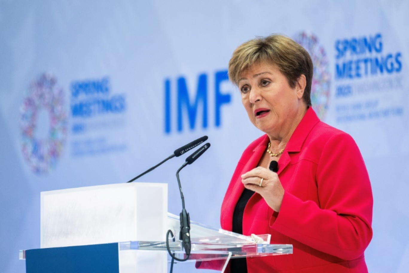a directrice générale du Fonds monétaire international (FMI), Kristalina Georgieva, à Washington aux Etats-Unis, le 17 avril 2025 © Jim WATSON