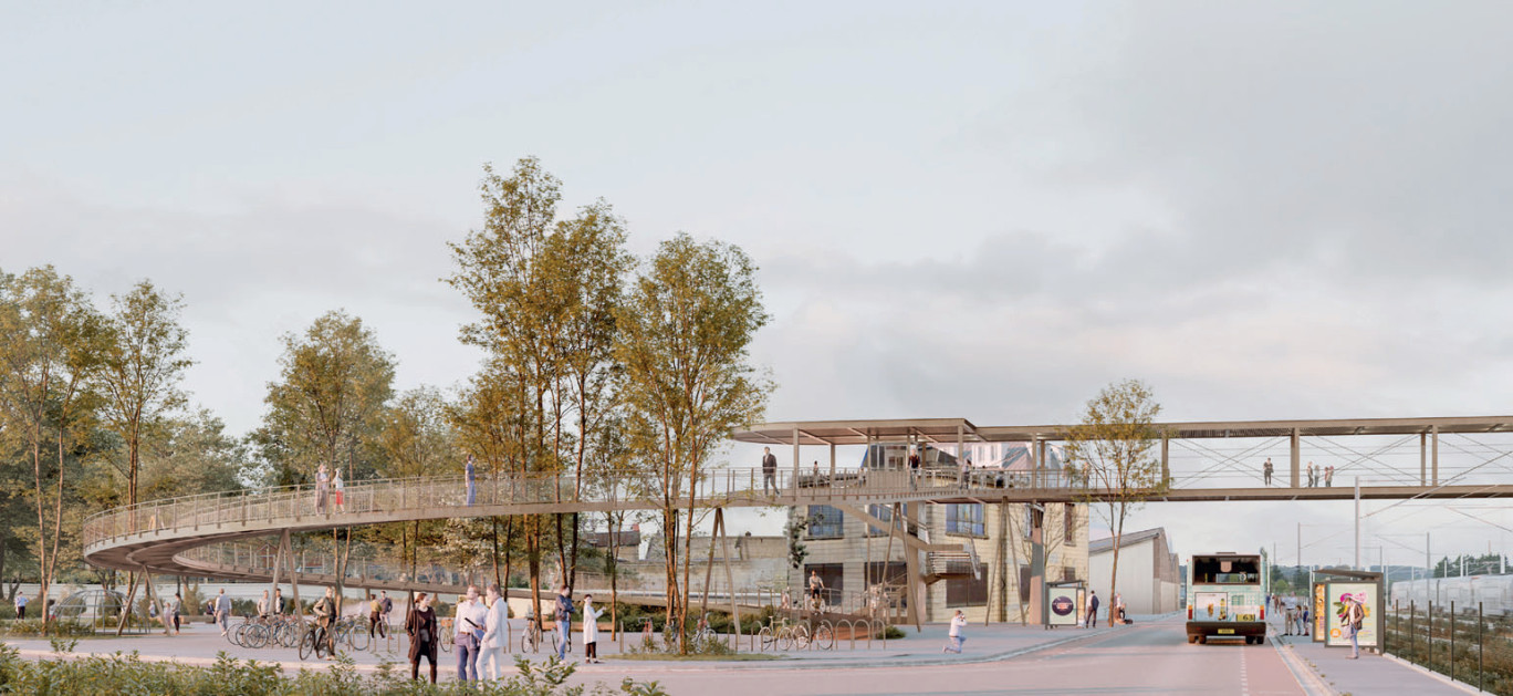 Pensée comme une voie de circulation douce, la passerelle donnera un accès direct, mais sécurisé, aux quais. © AREP Architectes / Ailleurs Studio