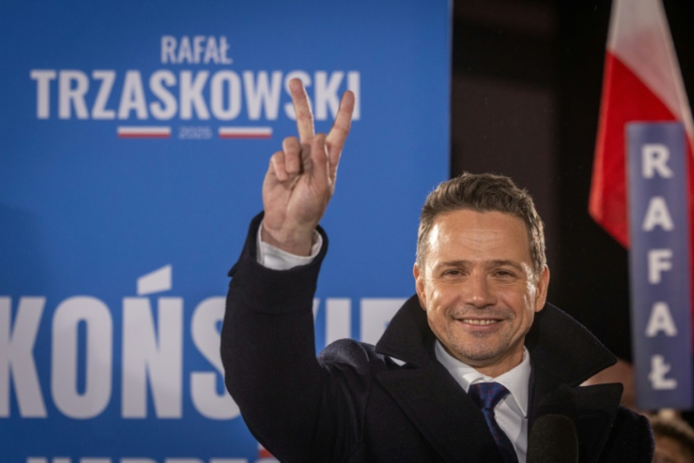 Le maire de Varsovie Rafal Trzaskowski, le 11 avril 2025, à Konskie, en Pologne © Wojtek RADWANSKI