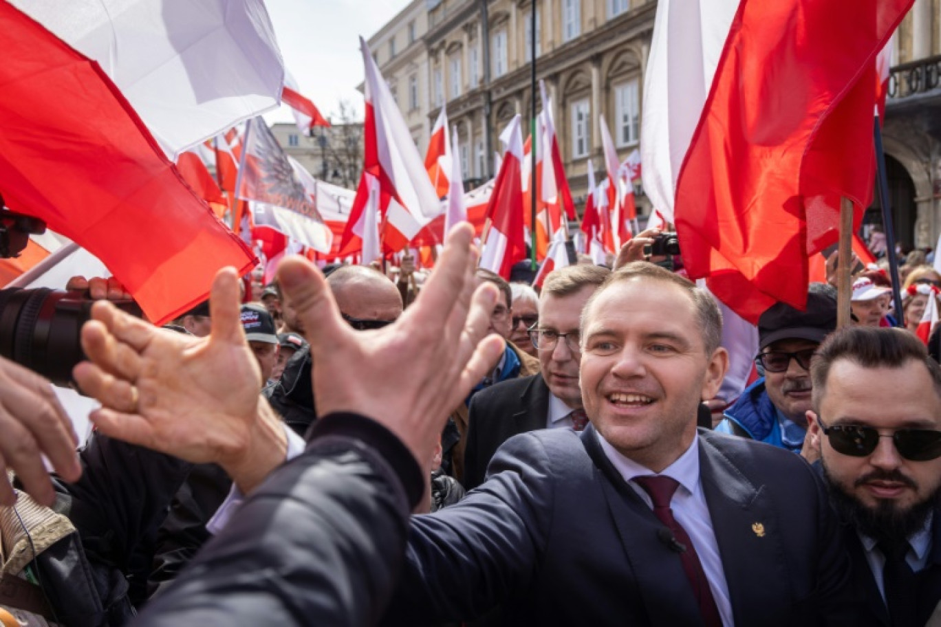 Karol Nawrocki, candidat à l'élection présidentielle en Pologne, le 12 avril 2025, à Varsovie © Wojtek RADWANSKI