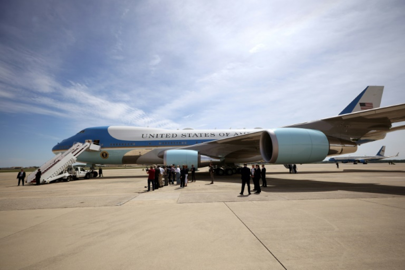 L'avion présidentiel Air Force One sur le tarmac de la base Andrews, dans le Maryland, le 12 mai 2025 © WIN MCNAMEE