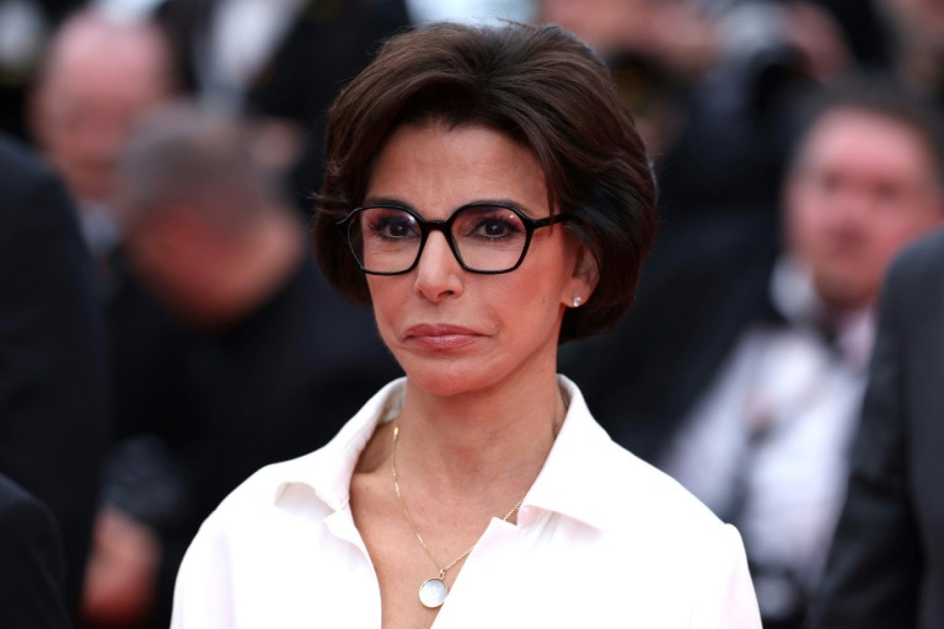La ministre de la Culture Rachida Dati arrive pour la projection du film "Nouvelle Vague" au 78e Festival de Cannes, le 17 mai 2025 © Sameer AL-DOUMY