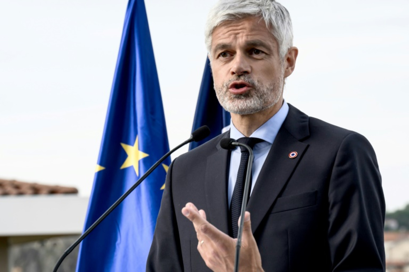 Laurent Wauquiez s'exprime après les résultats de l'élection du président du parti Les Républicains (LR) au Puy-en-Velay, le 18 mai 2025 © JEAN-PHILIPPE KSIAZEK