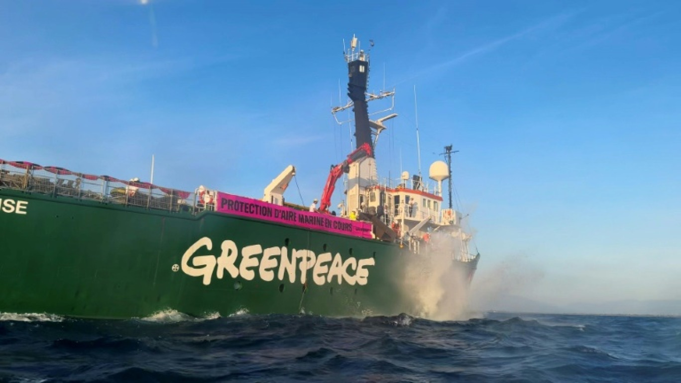 Le bateau de Greenpeace, qui devait rejoindre la trentaine de navires scientifiques d'ONG invités à Nice en marge du sommet de l'ONU sur les océans n'aura finalement pas le droit d'entrer dans le port © Fabien NOVIAL