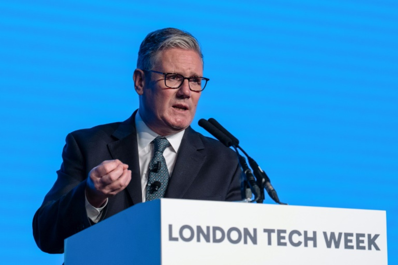 Le Premier ministre britanique Keir Starmer, lors d'un discours à l'ouverture de la Tech Week à Londres, le 9 juin 2025 © Carl Court